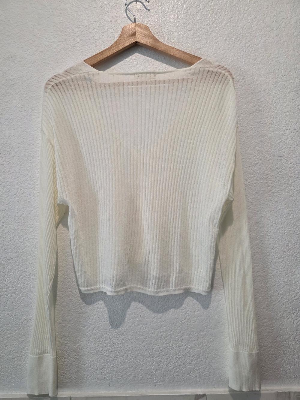 Max Studio Cream V-Neck Ribbed Button-Front Sweater - Picture 3 of 11